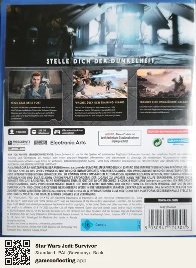Star Wars Jedi: Survivor PlayStation 5, Germany box back