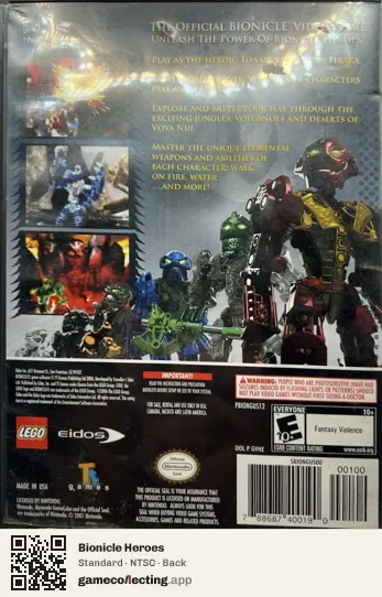 Bionicle Heroes Nintendo GameCube, NTSC box back