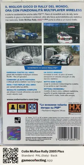 Colin McRae Rally 2005 Plus PlayStation Portable, Italy box back