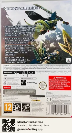 Monster Hunter Rise Nintendo Switch, France box back
