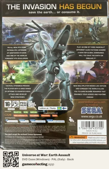 Universe at War: Earth Assault Computer, Italy box back