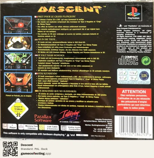 Descent PlayStation, PAL box back