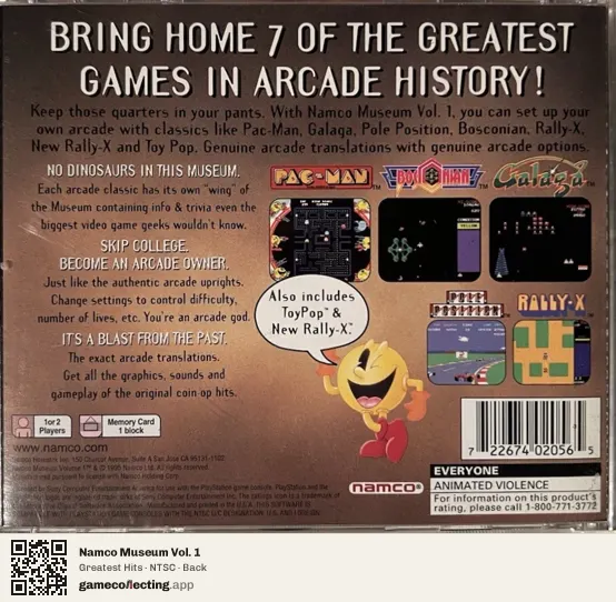 Namco Museum Vol. 1 PlayStation, NTSC box back