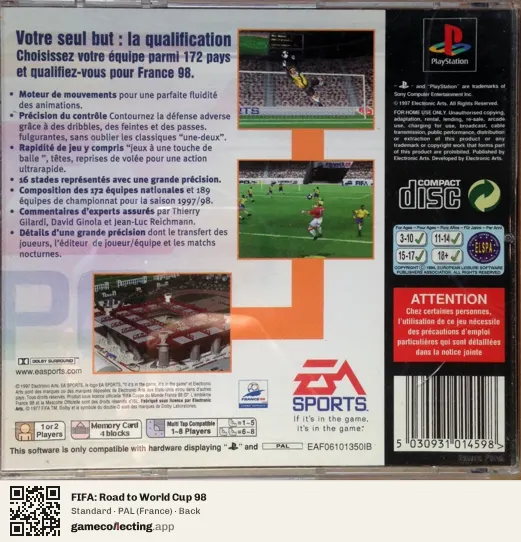 FIFA: Road to World Cup 98 PlayStation, France box back