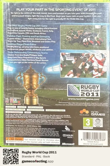 Rugby World Cup 2011 Xbox 360, PAL box back