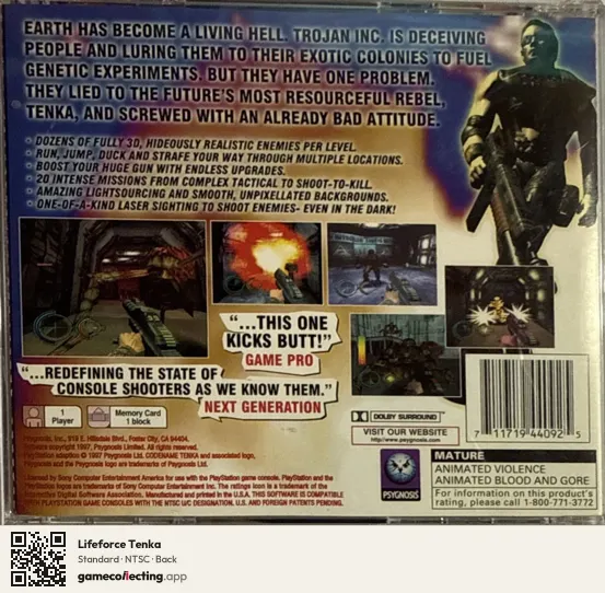 Lifeforce Tenka PlayStation, NTSC box back