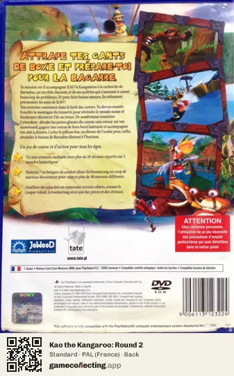 Kao the Kangaroo: Round 2 PlayStation 2, France box back