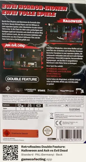 RetroRealms Double Feature: Halloween and Ash vs Evil Dead Nintendo Switch, Germany box back