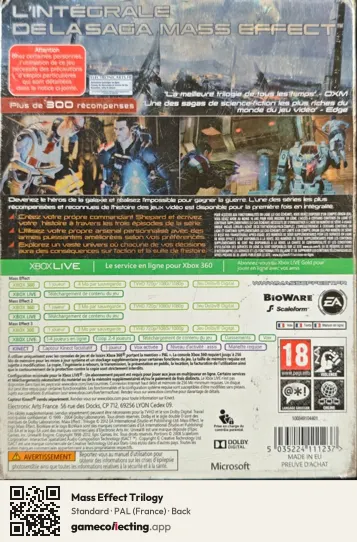 Mass Effect Trilogy Xbox 360, France box back