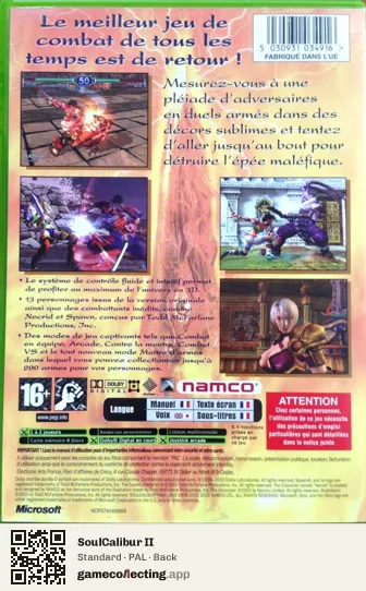 SoulCalibur II Xbox, PAL box back