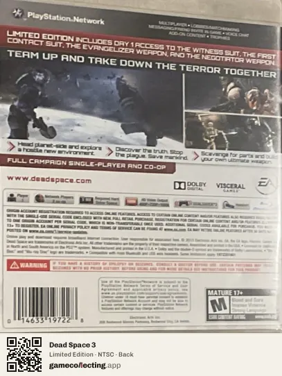 Dead Space 3 PlayStation 3, NTSC box back