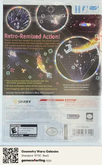 Geometry Wars: Galaxies Nintendo Wii, NTSC box back