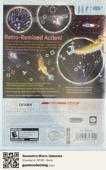 Geometry Wars: Galaxies Nintendo Wii, NTSC box back