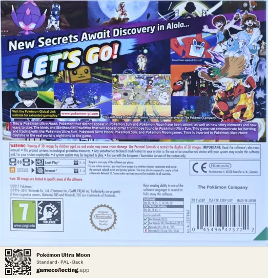 Pokémon Ultra Moon Nintendo 3DS, PAL box back
