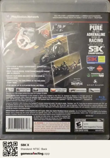 SBK X PlayStation 3, NTSC box back