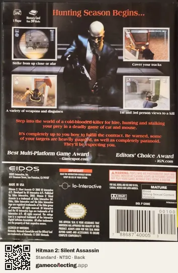 Hitman 2: Silent Assassin Nintendo GameCube, NTSC box back