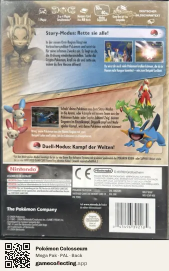 Pokémon Colosseum Nintendo GameCube, PAL box back