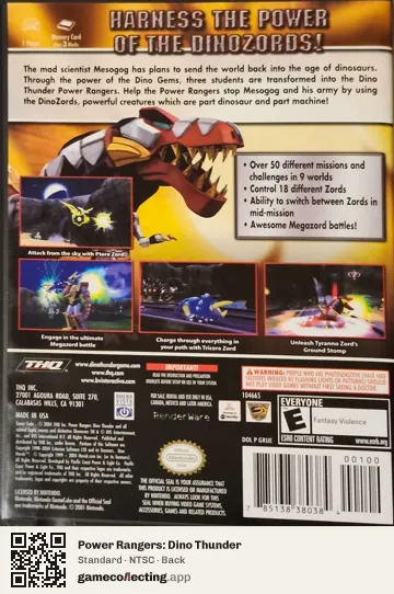 Power Rangers: Dino Thunder Nintendo GameCube, NTSC box back