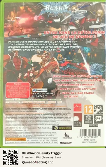 BlazBlue: Calamity Trigger Xbox 360, France box back