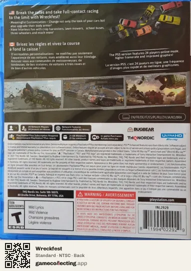 Wreckfest PlayStation 5, NTSC box back
