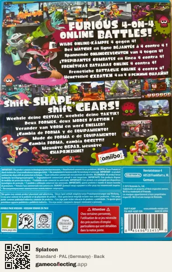 Splatoon Nintendo Wii U, Germany box back