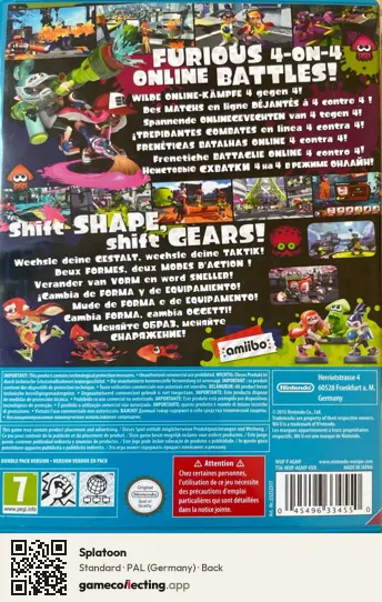 Splatoon Nintendo Wii U, Germany box back