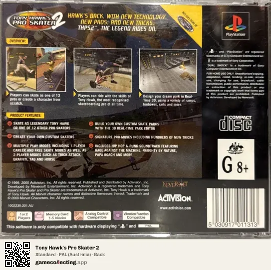 Tony Hawk's Pro Skater 2 PlayStation, Australia box back