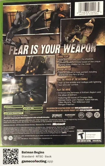 Batman Begins Xbox, NTSC box back