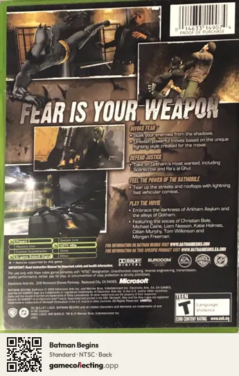 Batman Begins Xbox, NTSC box back