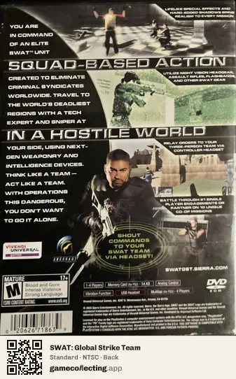 SWAT: Global Strike Team PlayStation 2, NTSC box back