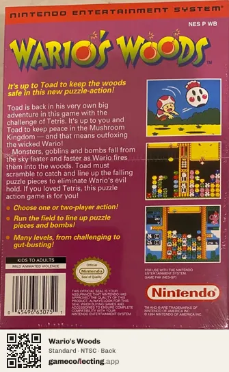 Wario's Woods Nintendo Entertainment System, NTSC box back