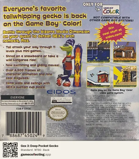 Gex 3: Deep Pocket Gecko Game Boy Color, NTSC box back
