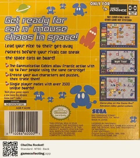 ChuChu Rocket! Game Boy Advance, NTSC box back