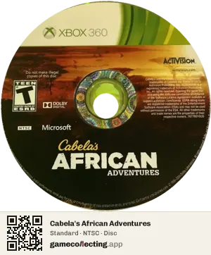 Cabela's African Adventures Xbox 360, NTSC disc