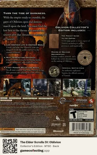 The Elder Scrolls IV: Oblivion Xbox 360, NTSC box back