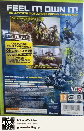 MX vs. ATV Alive Xbox 360, PAL box back