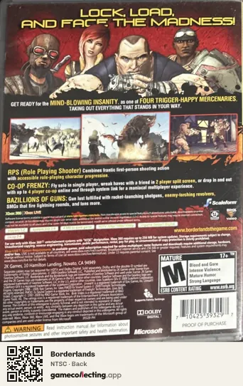 Borderlands Xbox 360, NTSC box back