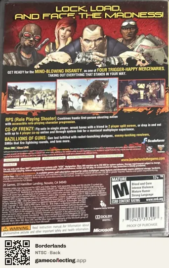 Borderlands Xbox 360, NTSC box back