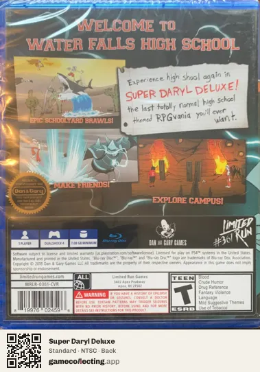 Super Daryl Deluxe PlayStation 4, NTSC box back