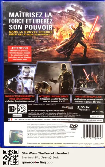 Star Wars: The Force Unleashed PlayStation 2, France box back