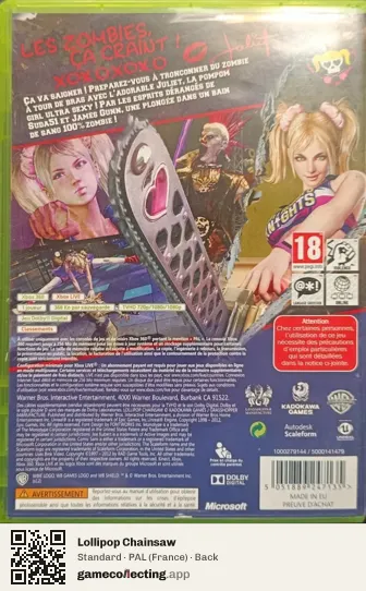 Lollipop Chainsaw Xbox 360, France box back