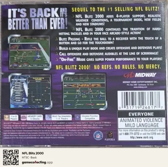 NFL Blitz 2000 PlayStation, NTSC box back