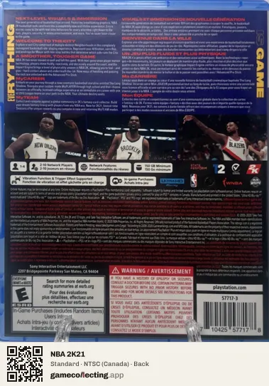 NBA 2K21 PlayStation 5, Canada box back