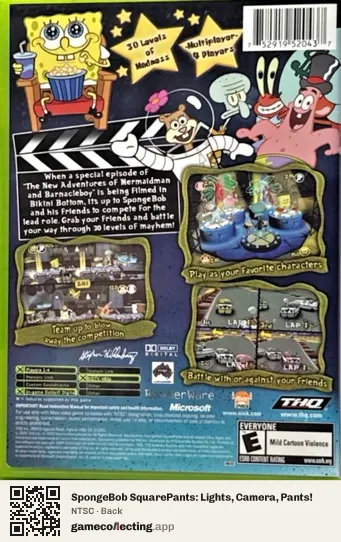 SpongeBob SquarePants: Lights, Camera, Pants! Xbox, NTSC box back
