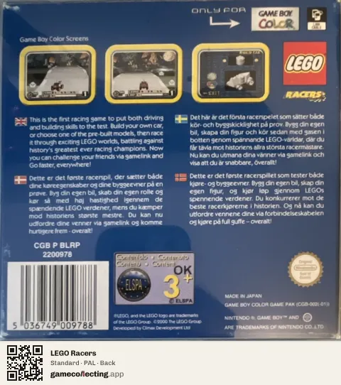LEGO Racers Game Boy Color, PAL box back