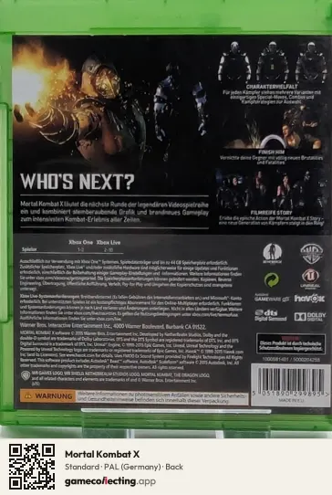 Mortal Kombat X Xbox One, Germany box back