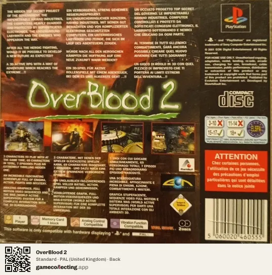 OverBlood 2 PlayStation, United Kingdom box back