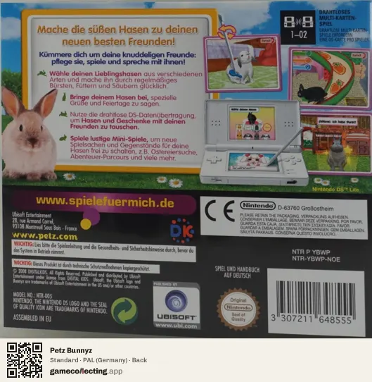 Petz Bunnyz Nintendo DS, Germany box back