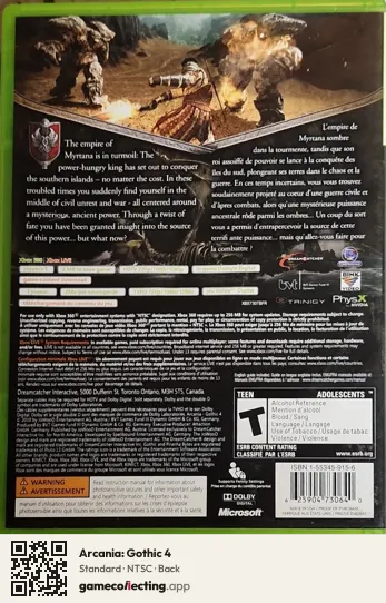 Arcania: Gothic 4 Xbox 360, NTSC box back