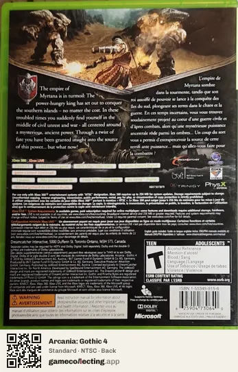 Arcania: Gothic 4 Xbox 360, NTSC box back